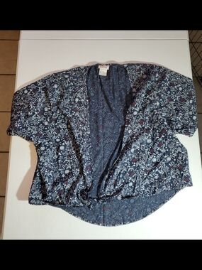 Ariat Womens Med Western Cowgirl Navy Blue Printed Open-Front Blouse